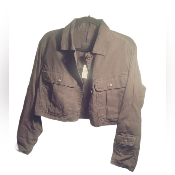 NWT Banana Republic cropped utility oversized black denim long sleeve jacket XS - Picture 2 of 5